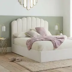 GENERICO - CAMA 2 PLAZAS TAPIZADA COLOR MARFIL - Diseño Elegante y Minimalista