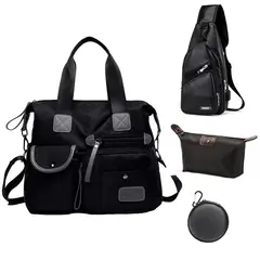 OVOTOUMI - 4 en 1 Mochila Cartera Bolso Juvenil de Mujer Impermeable TX-Negro