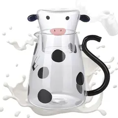 ELMEJORPRECIO - Jarra de Borosilicato Con Vaso Modelo Vaca