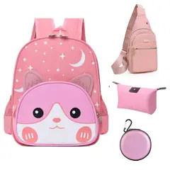 OVOTOUMI - 4 en 1 Mochila Infantil Lonchera Estuche TZ-Rosa