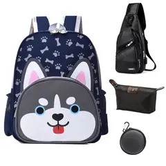 OVOTOUMI - 4 en 1 Mochila Infantil Lonchera Estuche XG -Azul