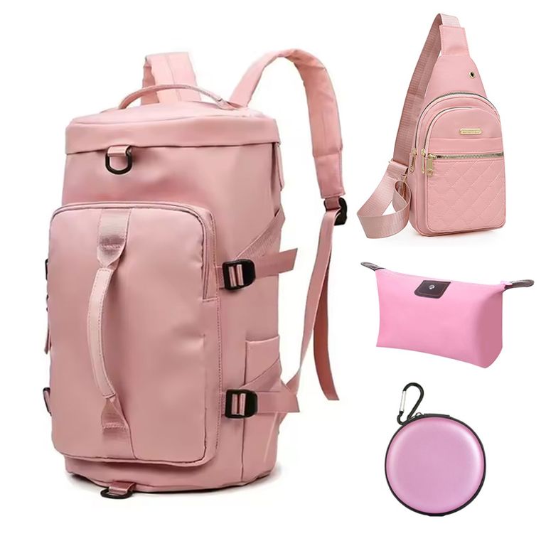 4 en 1 Mochila Cartera Bolso Juvenil de Mujer Impermeable YSG-Rosa
