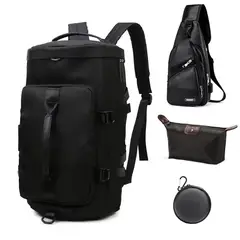 OVOTOUMI - 4 en 1 Mochila Cartera Bolso Juvenil de Mujer Impermeable YSG-Negro