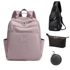 OVOTOUMI - 4 en 1 Mochila Cartera Bolso Juvenil de Mujer Impermeable ZXF-Morado