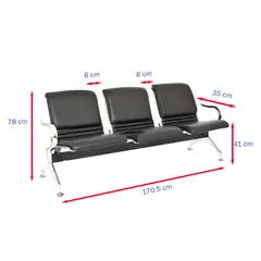 OFIDEAS - Tandem De Espera Aeropuerto Tapizado Negro 3 Asientos