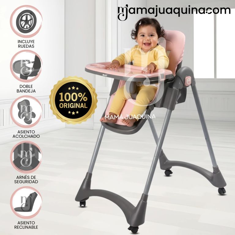 Silla de Comer Plegable «ALAI» con Rueditas Pink