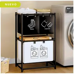 MINARI - Organizador Cesta de Ropa Multifuncional 3 Compartimientos con Ruedas NG CL30