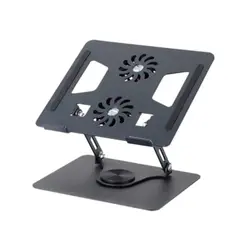 GENERICO - Soporte con Cooler para laptop de Aluminio 11-18 Gira 360° Ventilador Doble