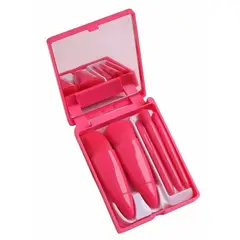 GENERICO - Set x 5 Mini Brochas con Estuche y Espejo para Cartera - Fucsia