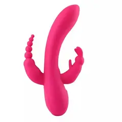 GENERICO - Vibrador Dildo Multifuncional de Estimulación Triple en Color Rojo