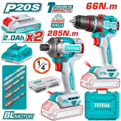 TOTAL TOOLS - Combo Taladro Percutor 66nm + Atornillador de impacto 285nm-TCKLI20277