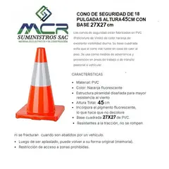 GENERICO - CONO DE SEGURIDAD DE 18 PULGADAS ALTURA 45CM CON BASE 27X27 CM