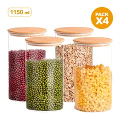 KELLER - Pack x4 Frasco Hermético Táper de Cocina 1150 ML Circular H65