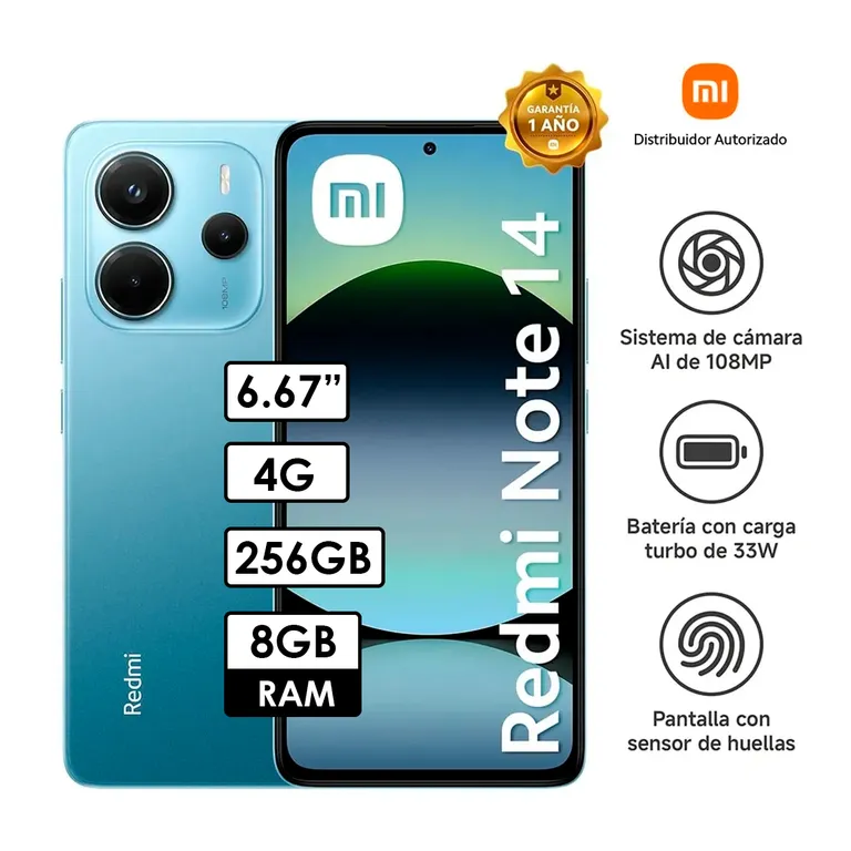 Celular Redmi Note 14 4G 8GB RAM/ 256GB Azul