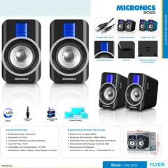 MICRONICS - PARLANTES BOSS BLACK S302 LED Azul USB PC LAPTOP TABLET