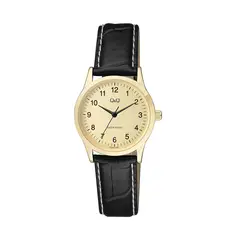 Q&Q - Reloj QQ de Cuero Negro con Dorado para Mujer resistente al agua