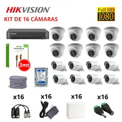 Hikvision - KIT 16 CÁMARAS DE SEGURIDAD FULL HD 1080P + DISCO 1TB SEGATE