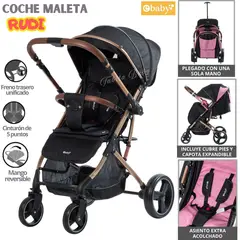 EBABY - Coche Maleta para bebé plegable extra acolchado Rudi Negro