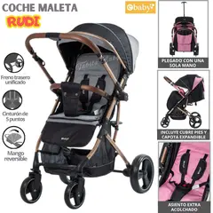 EBABY - Coche Maleta para bebé plegable extra acolchado Rudi Gris