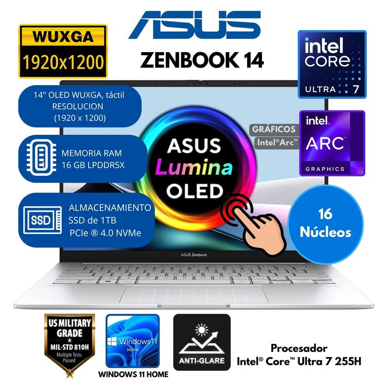 Laptop Zenbook Intel Core Ultra 7 RAM 16 GB SSD 1 TB 14" WUXGA OLED Windows 11 HOME