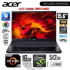ACER - Laptop Nitro ANV15-41-R6ZZ AMD Ryzen7-7735HS 16GB RAM 512GB SSD 156 FHD RTX3050-6GB - Black