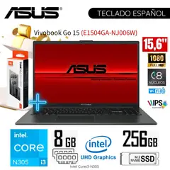 ASUS - Laptop Vivobook Go 15 E1504GA-NJ006W 15.6" FHD Intel Corei3-N305 8GB RAM 256GB -Mixed Black