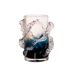 PANADECOR - Florero De Vidrio Estillo Murano Con Relieves Azul Murano 15Cm