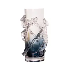 PANADECOR - Florero De Vidrio Estillo Murano Con Relieves Azul Murano 21Cm