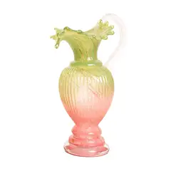 PANADECOR - Florero De Vidrio Estilo Murano Degradado Verde Y Rosa 28Cm