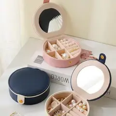 GENERICO - Mini Joyero Cofre Organizador Portatil Multiususos con Espejo Azul