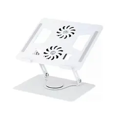S&T - Soporte de Aluminio para laptop 11-18 Gira 360° Ventiladores Dobles HL906F Blanco