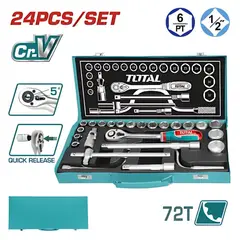 TOTAL TOOLS - Set de Herramientas Ratchet y Dados 1/2″ 24 Piezas THT141253