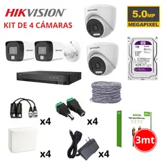 HIKVISION - KIT 4 CÁMARAS DE SEGURIDAD 5MP CON AUDIO + DISCO 1TB PURPURA + HDMI 3M