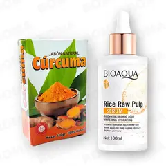 BIOAQUA - JABÓN EN BARRA DE CÚRCUMA 110G + SERUM DE ARROZ CON ÁH 100ML