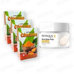 BIOAQUA - PACK 3 JABÓN EN BARRA DE CÚRCUMA 110G + CREMA ACLARANTE DE ARROZ 50G