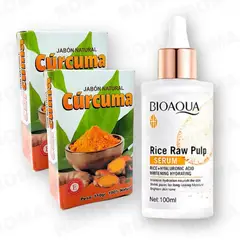 BIOAQUA - PACK 2 JABÓN EN BARRA DE CÚRCUMA 110G + SERUM DE ARROZ CON ÁH 100ML