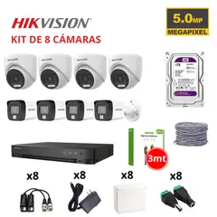 Hikvision - KIT 8 CÁMARAS DE SEGURIDAD 5MP CON AUDIO + DISCO 1TB PURPURA
