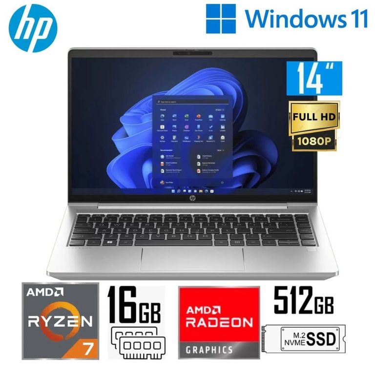 Laptop Probook 445 G10 Ryzen 7-7730U 16GB RAM 512GB SSD 14" FHD AMD Radeon Graphics Windows 11Pro