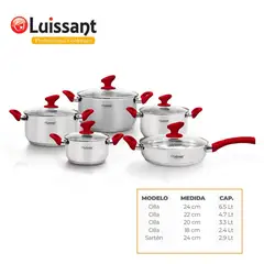 LUISSANT - JUEGO DE OLLAS EN ACERO INOXIDABLE 10 Pzas