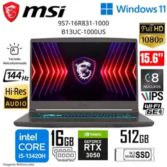 Laptop Gamer THIN 15 B13UC Intel® Core i5-13420H 16GB 512GB SSD RTX3050 4GB FHD 9S7-16R831-1000