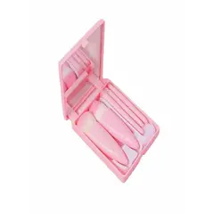 GENERICO - Juego de 5 Mini Brochas de Cartera con Estuche y Espejo Rosado