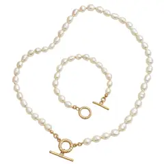 GENERICO - Collar + pulsera perlas del rio acero inoxidable