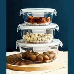 GENERICO - Set de Recipientes de Vidrio Herméticos circulares - 3 Piezas