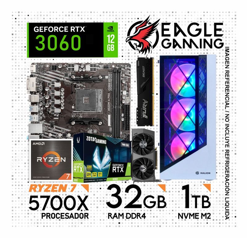 PC GAMER RYZEN 7 5700X, GRAFICA RTX 3060 DE 12GB, RAM 32GB DE RAM, SSD 1TB