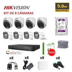 Hikvision - KIT 8 CÁMARAS DE SEGURIDAD 5MP COLOR VU C/AUDIO + DISCO 1TB PURPURA