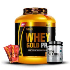 LEVEL PRO - Whey Gold Pro 3kg Chocolate+Creatina Universe Nutrition 250Gr+2 Diabolus