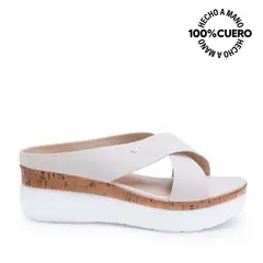 VIALE - Sandalia Slide Casual ALE-2520 Hueso Cuero