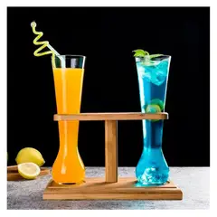 ICHIMATSU - VASOS 2 PZAS YARDA CERVECERA DE VIDRIO 450 ML BASE DE MADERA