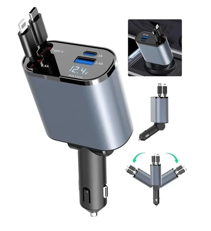 Cargador Para Auto Carga Super Rápida Cables Retráctil
