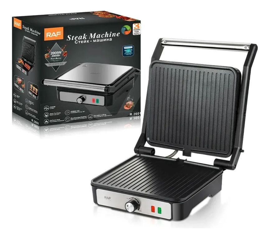 Asador Plancha Doble Cara Apertura 180° 2000w Raf R2601